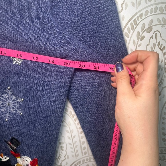 Crystal Kobe Blue Snowman Penguin Ugly Christmas Sweater Cardigan Women's M - Picture 7 of 8